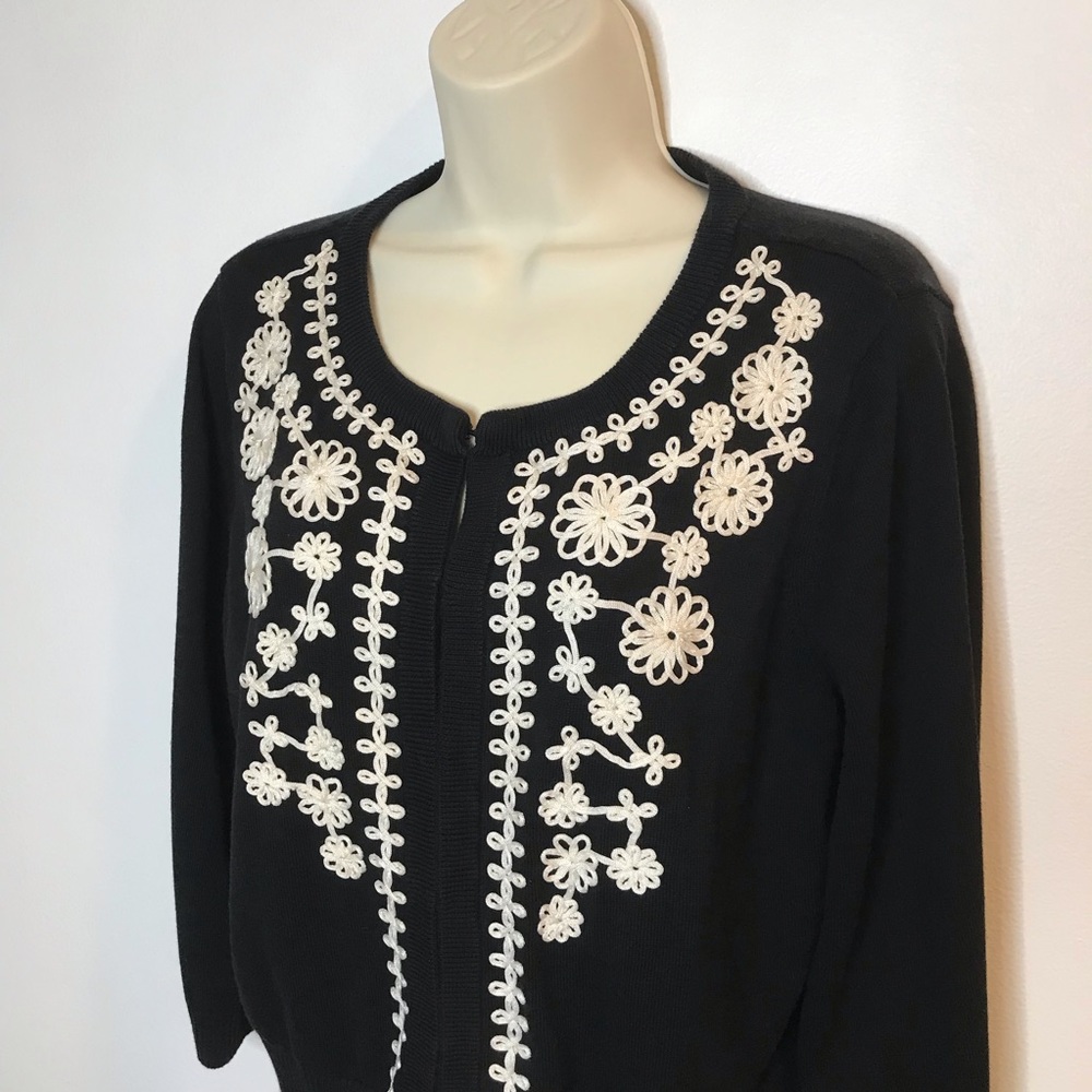 Charter Club XL Black, White Embroidered Sweater - Picture 2 of 9